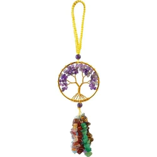 Crystal Decor Tree Of Life Car Hanging Accessories 7 Chakras Stones Wall Decor Meditation Ornaments Good Luck Home Decoration