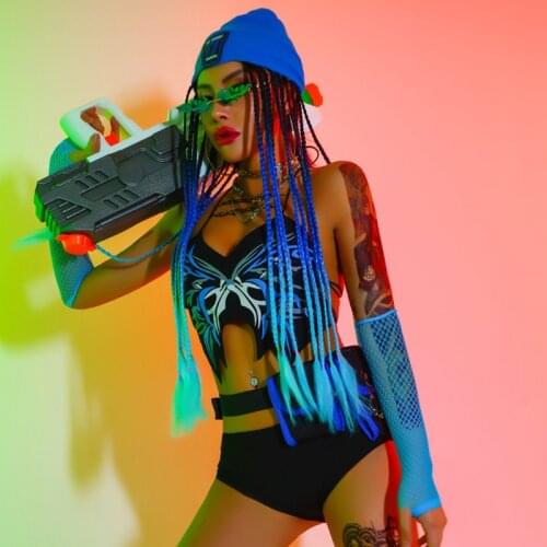 Summer Dancer Outfit Sexy Pole Dancewear Nightclub Costume Cheerleader Uniform Gogo Dancer Costume Music Festival Outfit DL8007