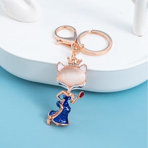 Cute Foxes Keychain Crown Queen Animal Shape Key Rings Chain Bag Jewelry Charm Pendant Purse Bag Key Chains Accessories