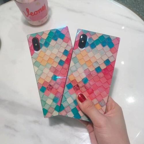 Cute Luminous Square Phone Case For iPhone 11Pro Max 7 8 Plus Cover Mermaid Scale Cover For iPhone X XS Max XR Capa Coque