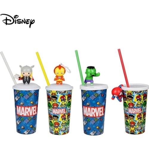 Disney Avengers 4 Straw Cup Marvel Multifunction Doll Cup Iron Man Glowing Cup Refrigerator Coke Cup