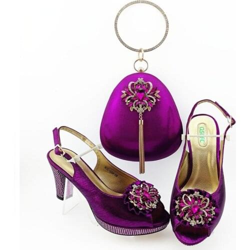 Purple color Fashion Italian Shoes With Matching Clutch Bag Hot African Big Wedding With High Heel Sandals and Bag Set