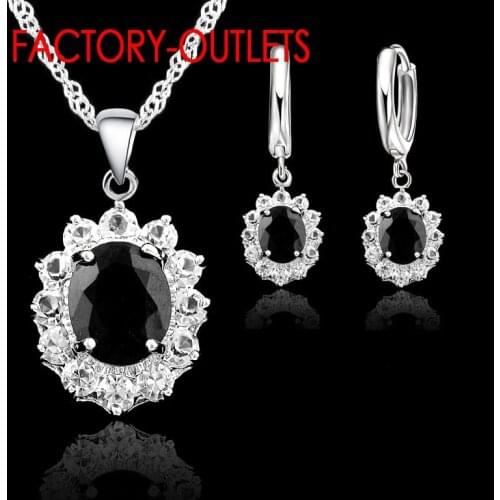 925 Sterling Silver Fashion Jewelry Set For Women Girls Pendent Necklace Hoop Earrings Austrian Crystal Anniversary Party