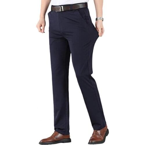 High Waist Deep Crotch Suit Pants Breathable Elastic Waist Straight Business Trousers Male Clothing Men Pants Trousers
