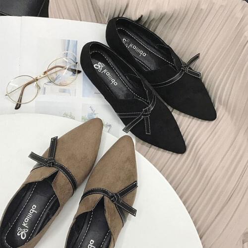 2021 Spring and Autumn New Peas Shoes All-match Korean Version of The Pointed Toe Small Bow Soft Sole Simple Ladies Single Shoes