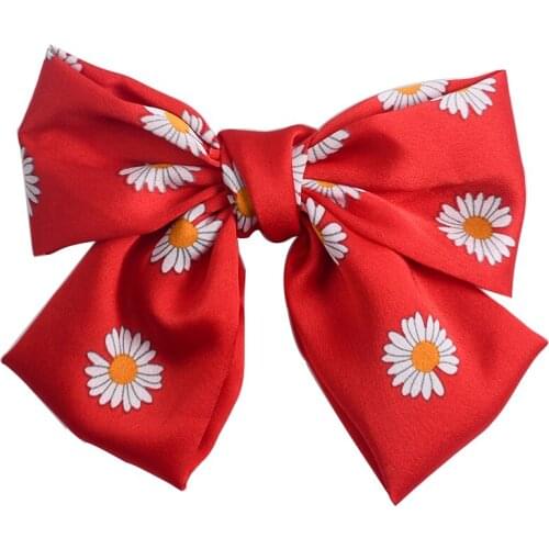 New Fashion Big Bows Headband Printed Daisies Fabric Elastic Hair Bands Women Girls Hair Accessories Korean Hair Clip Accessorie