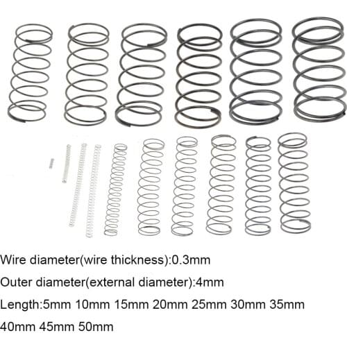 10PCS 0.3*4*5-50mm Spring Steel Small Compression Release Mechanical Return Spring Pressure Spring OD 4mm 0.3x4x5-50mm