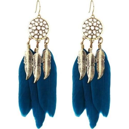 Retro Round Hollow Leaf Feather Earrings Tassel Long Bohemian Earrings National Charm Womens Dinner Ball Party Jewelry