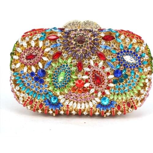 Luxury evening clutch bags Handcraft crystal clutch purse golden diamante women party evening bags handbags 523