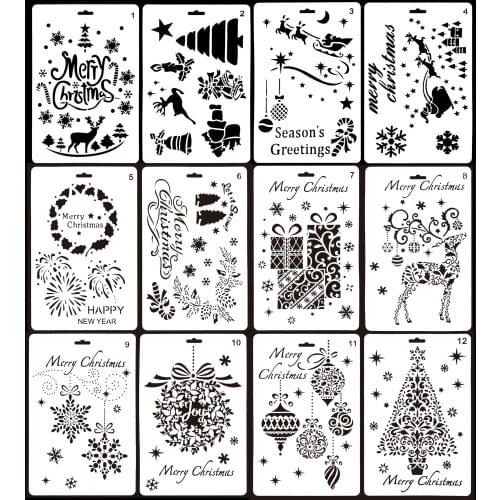 CraftArtGo DIY Christmas Stencils Painting Scrapbook Coloring Cake decorating sugar powder sieve printing mold printing table