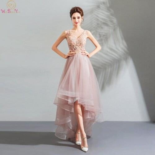Pink Short Front Long Back Prom Dresses 2020 New Sleeveless Appliques Lace Up vestidos de gala Long Formal Evening Party Gowns