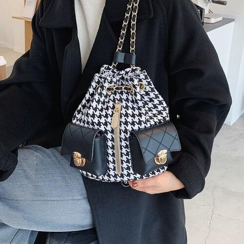 Fashion Woolen Women Backpack New 2021 Small Chain Backpack Pruse Plaid All-match Ins Super Hot Designer Bags Ladies