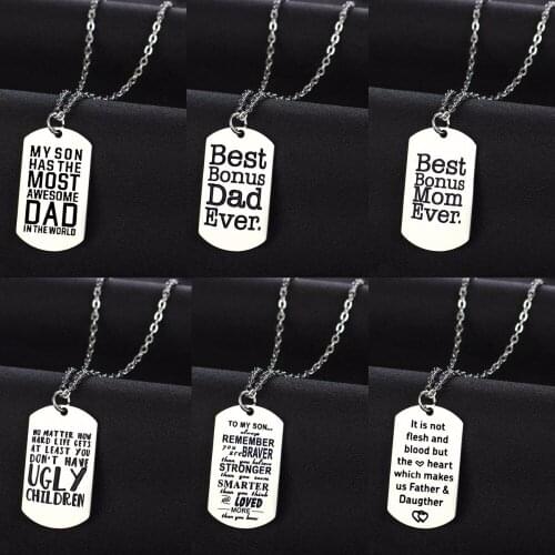 Family Love Mom Dad Stainless Steel Dog Tag Pendant Chain Necklace For Father Daughter Son Stepfather Stepmother Necklaces Gifts