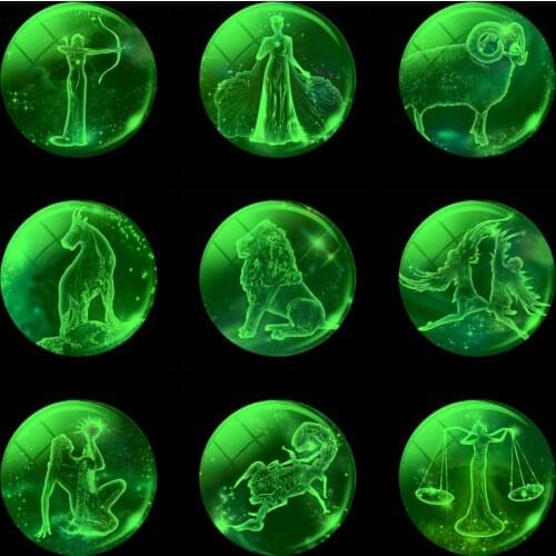 Luminous Keychain Glass Ball Pendant Stainless Steel Zodiac Keychain Keyholder Key Ring Hangings Double Side 12 Constellation