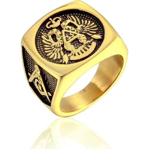 US 8 to 13 size Master Freemason Masonic Signet Rings eagle Titanium Stainless Steel Iced Out Bling Gold Ring for Men Jewelry
