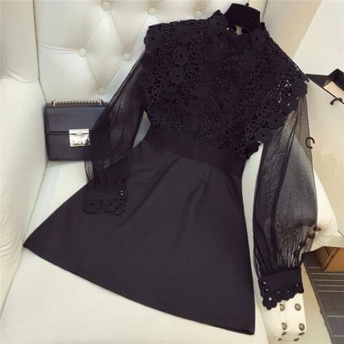 2021 Spring Autumn Hollow Out Lace Sexy Design Slim Party Dress Female Dresses A041