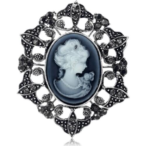 Vintage Gothic Style Head Statue Cameo Brooch Rhinestone Brooch for Women Party Wedding Birthday Gift Jewelry