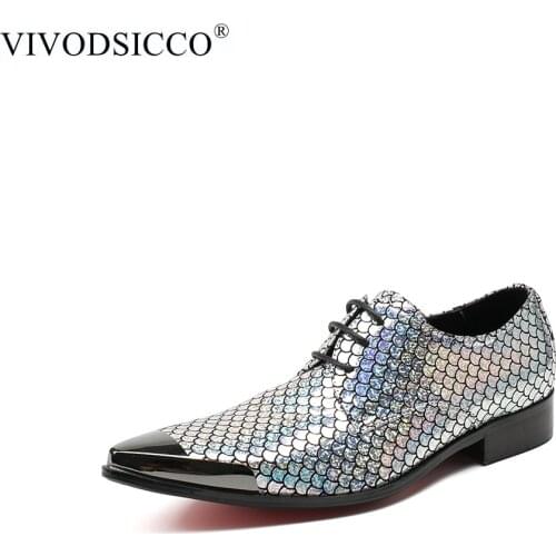 VIVODSICCO New Business Office Men Dress Shoes Man Fish Scales Leather Shoes Wedding Shoe Social Sapato Male Oxfords Flats Shoes