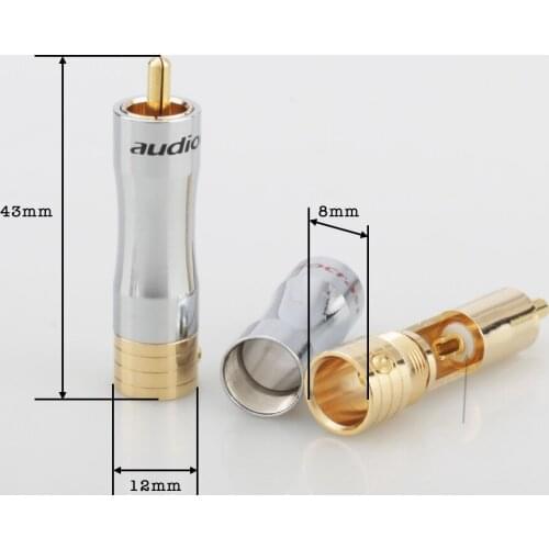High Quality 4xAudiocrast RCA Male Plug Adapter Audio Phono Gold Plated Solder Connector RCA Repair Ends HIFI 8MM Cable Plug