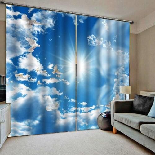 Custom Blackout Curtain blue sky white clouds Curtains For Window Living Room Bedroom Kitchen Curtain