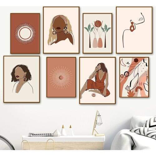 Sun Plant Vase Women Abstract Wall Art Canvas Painting Nordic Posters And Prints Wall Pictures For Living Room Bohemian Decor