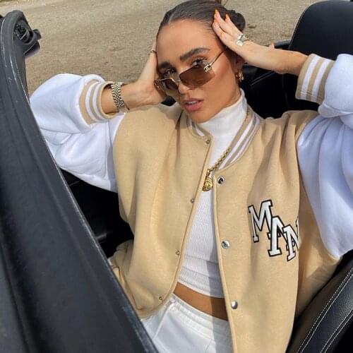 Vintage baseball jacket 2021 Patchwork Crop Jacket Varsity Women Autumn Winter Casual Oversized Y2k Baseball Coat Harajuku Top