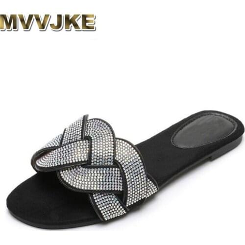 MVVJKE Summer Slippers Women Crystal Shiny Shoes Woman Home House Indoor Ladies Slippers Flat With Casual Women Summer Shoes