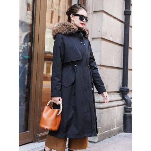 Real Parka 2020 Winter Jacket Women Natural Rabbit Liner Long Trench Coat Female Raccoon Fur Collar Parkas MY