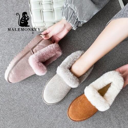 Winter Fur Women Flat Snow Boots Casual Comfortable Loafers 2020 Genuine Leather Women Shoes Fashion Boots New 043227