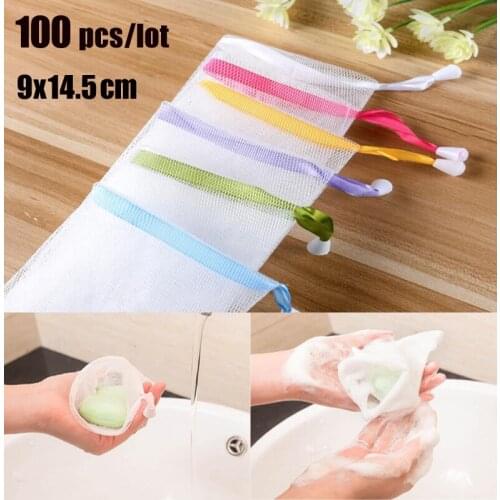 100 pcs Hanging Nylon Soap Mesh Bags Mesh Net for Foaming Cleaning Bath Soap Net Bathe Cleaning Gloves
