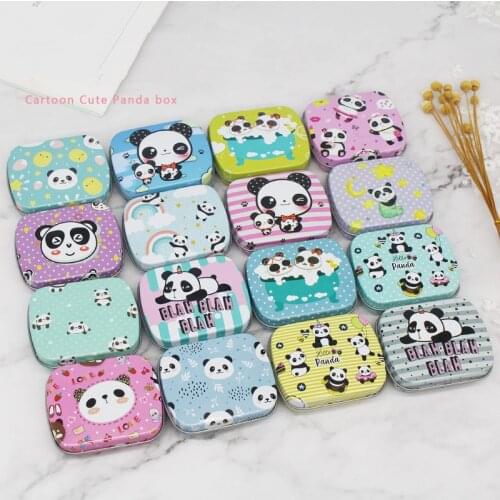 Wholesale 16pcs/Lot Cartoon Panda Tinbox Small Metal Storage Box Pill Case Portable Makeup Cans Mini Collectable Box for Kids