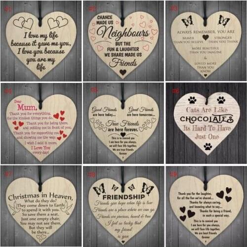 16styles Wooden Hanging Heart Plaque Cute Valentines Day Gift Sign Wedding Party Decorations Christmas Tree Ornament Pendant SN