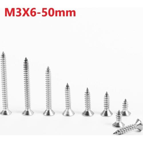 3mm 304 Stainless Steel Cross Recessed Countersunk Self Tapping Screws M3 x 4 5 6 14 40 45 50mm Extend Tread Self Tapping Screws