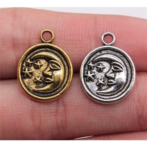 5pcs 19x15mm 2 Colors Antique Silver Color Antique Gold Color Star And Moon Charm Crescent Moon And Star Charm
