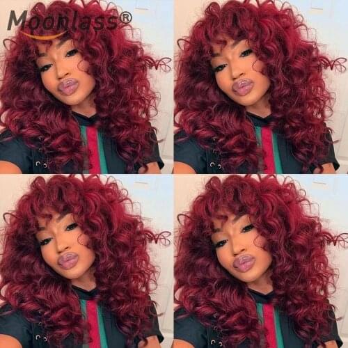 99J Burgundy Lace Front Wig Ginger Wig Curly Human Hair Wig 13x4 Lace Frontal Wig With Bangs Brazilian HD Hair Wigs For Women