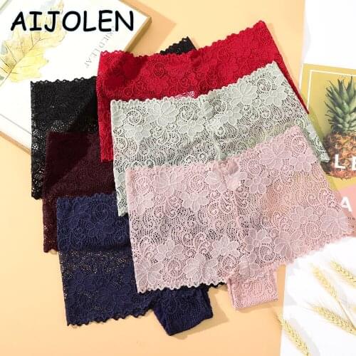AIJOLEN Luxury Lace Ladies Boxer Shorts Hollow Jacquard Sexy Panties Female Temptation Mid-waist Underpants Womens Underwear