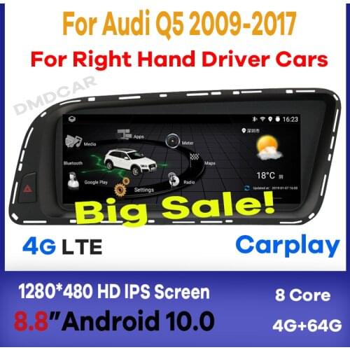 8.8" Android 10 Car Radio Multimedia Player GPS Navigation for Audi Q5 SQ5 RHD 2009-2017 RHD CarPlay WiFi 4G Touch Screen