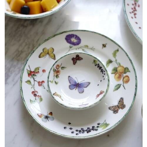 British Style Plates Butterflies Berries Flowers Service De Table Assiette Cake Trays Steak Tray Ceramics Dishes Kitchen Plate