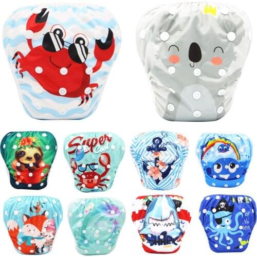 Asenappy Infant Children Leakproof Swimming Nappies Newborn Baby Swimming Trunks Baby Boys Girls Cartoon Printed Swim Diapers