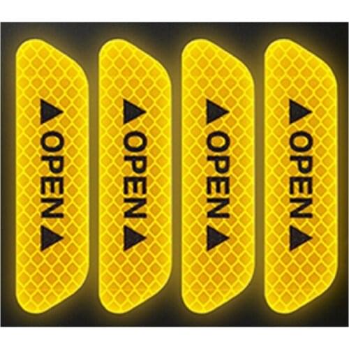 4pcs Fluorescent Car OPEN Reflective Strips Waterproof Warning Stickers Night Driving Safety Lighting Luminous Tapes
