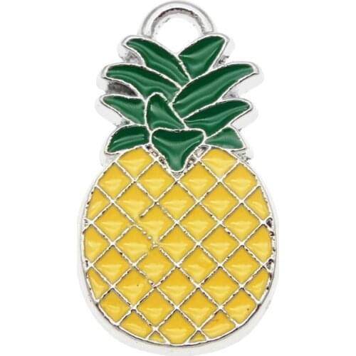 Julie Wang 5PCS Enamel Yellow Pineapple Charms Alloy White K Tone Artificial Fruit Pendants Bracelet Jewelry Making Accessory