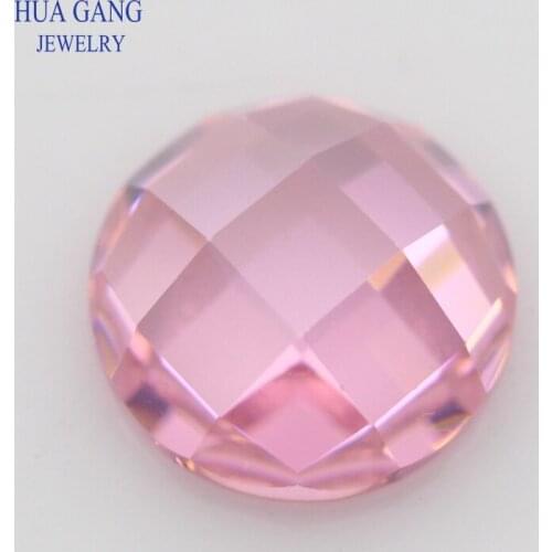 Pink Cubic Zirconia Stone Round Shape Flat Bottom Checkerboard Cut Loose CZ Stone Synthetic Gems For Jewelry 5mm 8mm