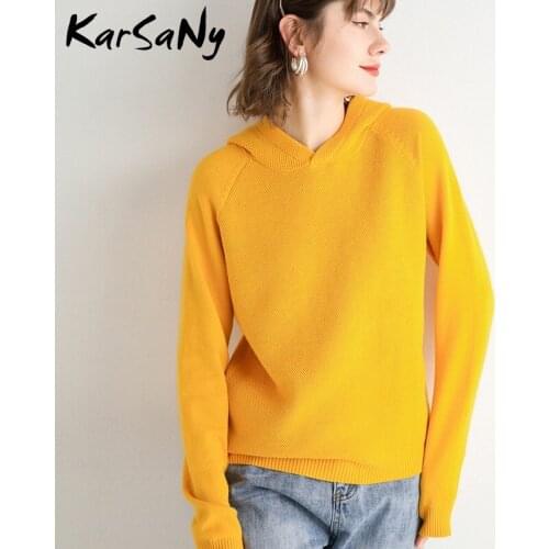 KarSaNy Knitted Hoodie Sweatshirt For Women 2021 Spring Autumn Loose Sweatshirts Female Green Hoodies For Women Pullovers