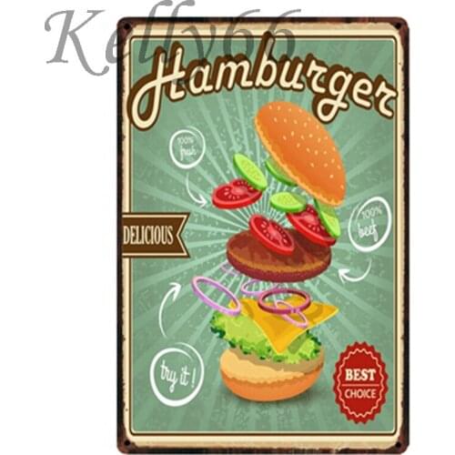 [ Kelly66 ] Hamburger Metal Sign Tin Poster Home Decor Bar Wall Art Painting 20*30 CM Size y-1719