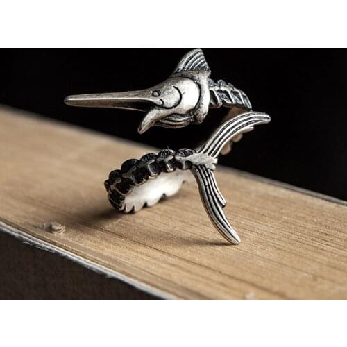 VamGoth1573 925 Sterling Silver Marlin fish Skeleton Neo-Gothic Ring Jewelry Adjustable Size Factory Direct Sales Free Shipping