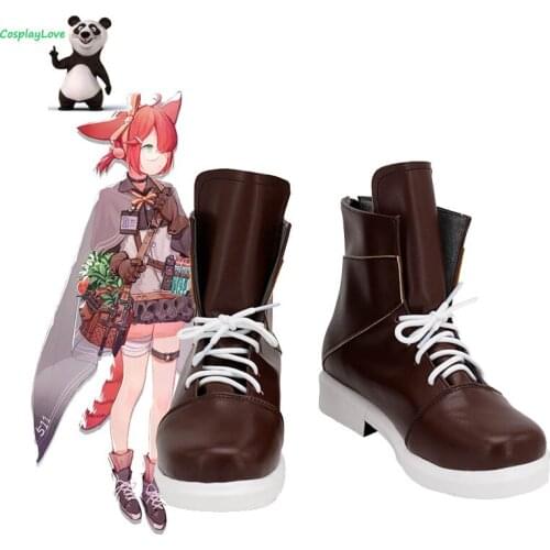 Arknights Myrrh Brown Shoes Cosplay Long Boots Leather Custom Made For Party Christmas Halloween