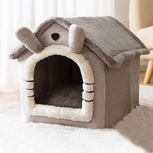 Pet Cat Bed Warm Puppy House Indoor Comfortable Semi-enclosed Plush Sleeping Resting Nest Removable Pets Basket