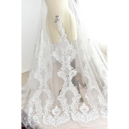 Bridal dress lace high long embroidery lace with lattice diy lace fabric