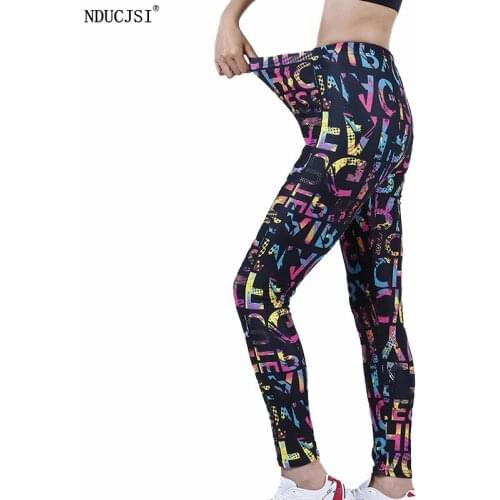 NDUCJSI Yuga Pants Women High Waist Sports Leggings Long Tights Colorful Letters Print Workout Sexy Fashion Fitness Leggins New