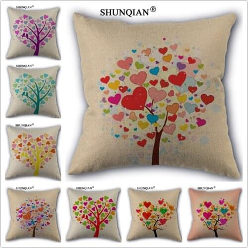 Linen Cotton Love tree Pillow Cover Custom Print Home Decorative Pillows Cases 45x45cm one side WJY418-2